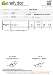 Certificate of analysis of natural snail mucus Helix aspersa class "Mucus pro"